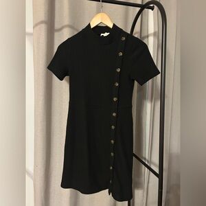 Lost + Wander Black Ribbed Mini Dress with Button Accents